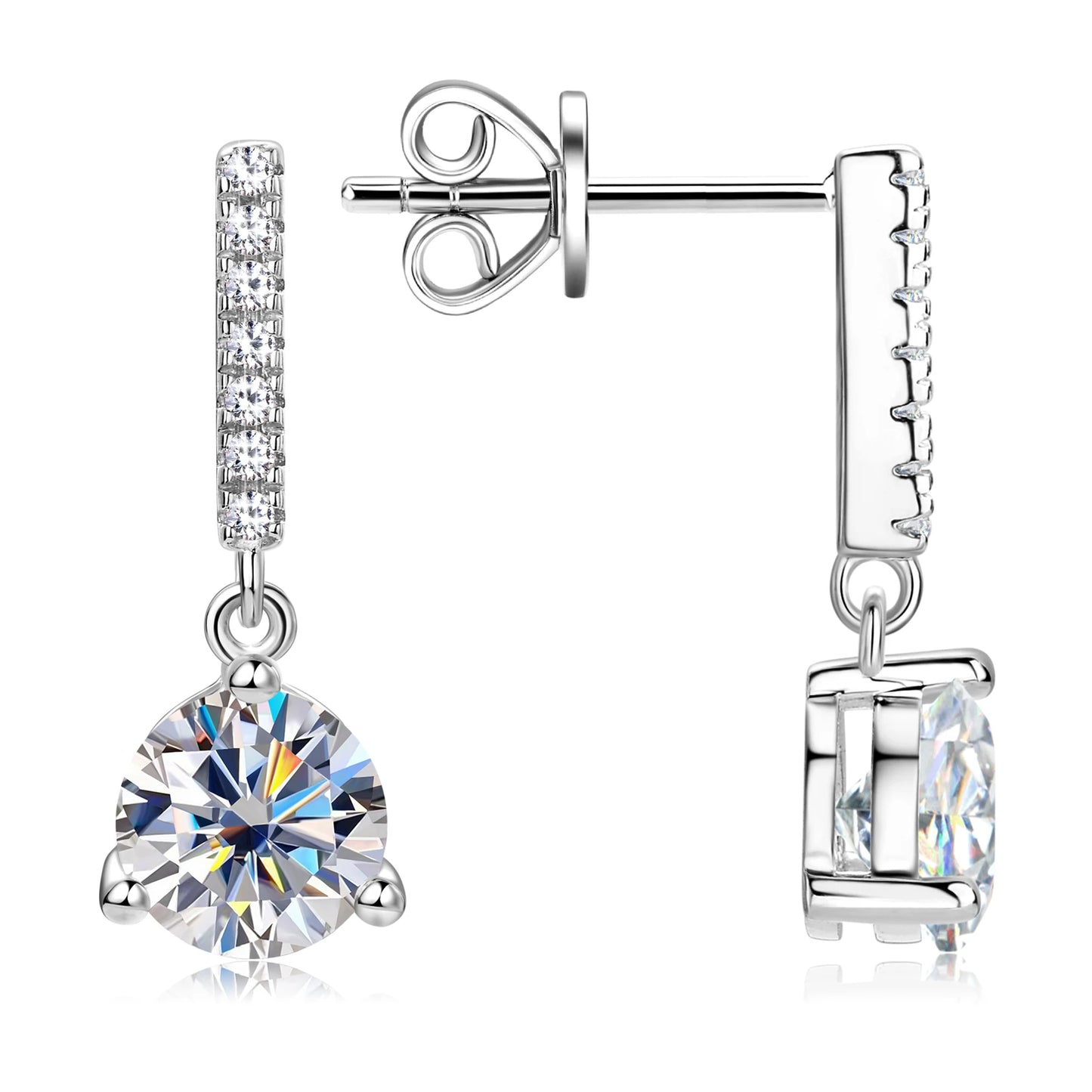 1 Carat Dangle Drop Moissanite Diamond Earrings Sterling Silver