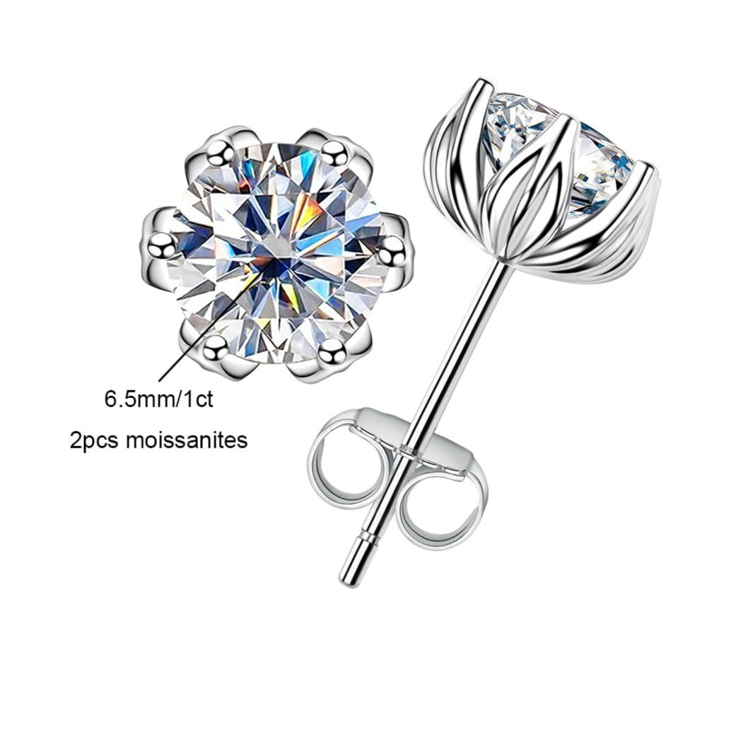 Moissanite Diamond Lotus Flower Stud Earrings