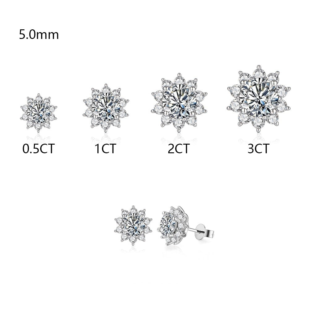 Lotus Flower Moissanite Diamond Stud Earrings 925 Sterling Silver (1/2ct, 1ct, 2ct and 3ct options)