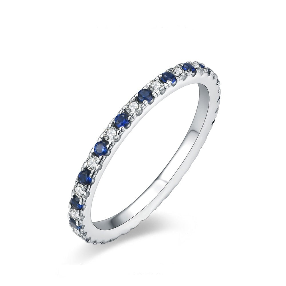 Blue Sapphire Moissanite Diamond Sterling Silver 10K 14K Gold Eternity Ring