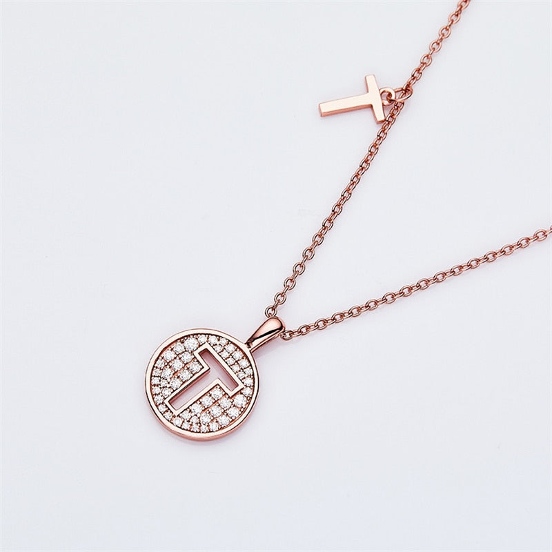 Moissanite Initial Necklace Pendant 925 Sterling Silver 18K Rose Gold Plated