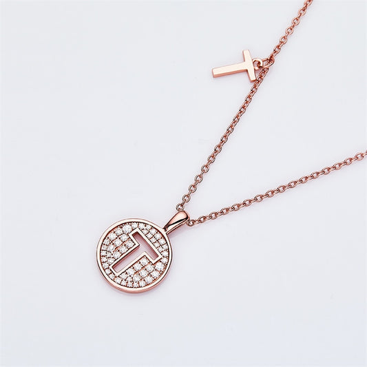 Moissanite Initial Necklace Pendant 925 Sterling Silver 18K Rose Gold Plated