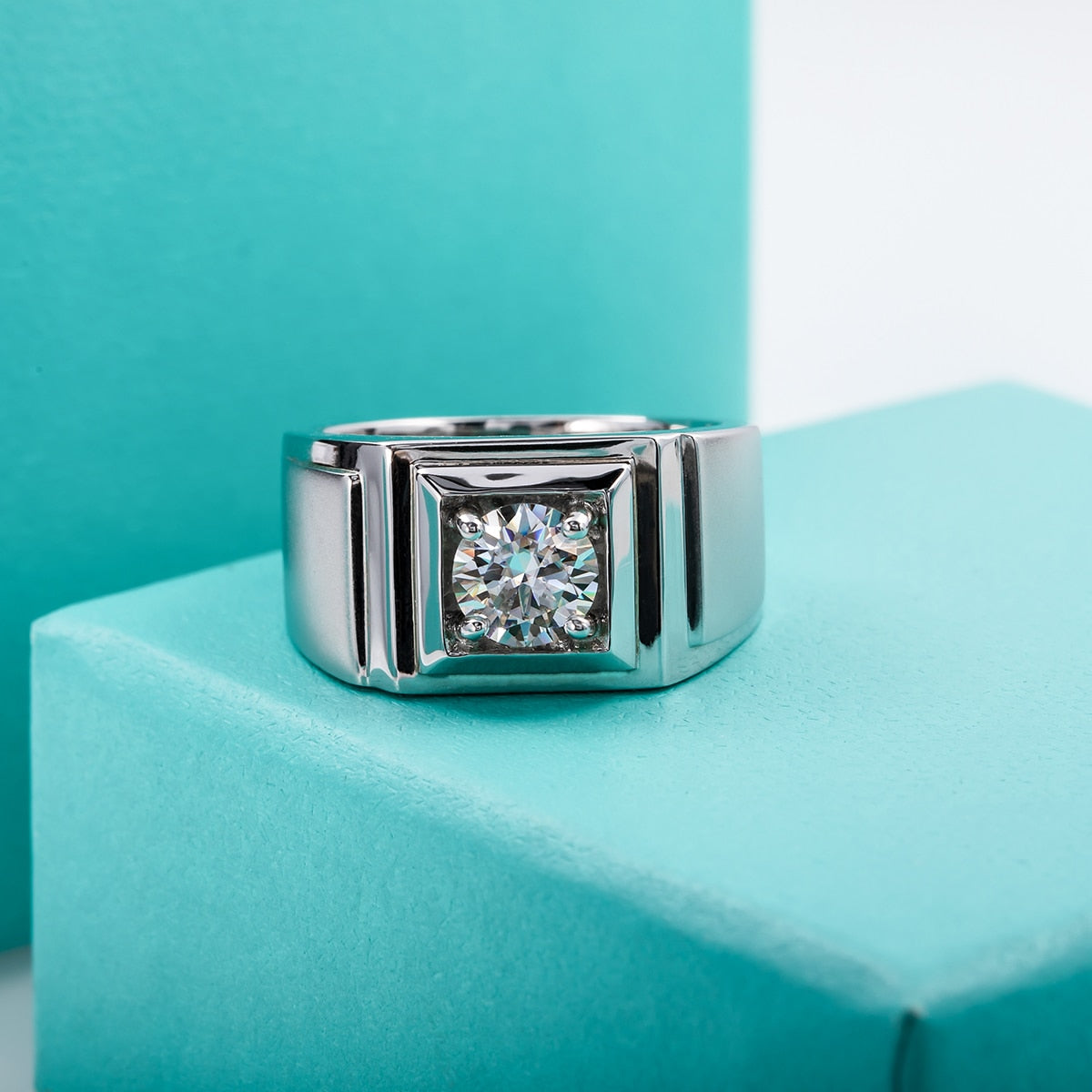 Moissanite Sterling Silver Mens Ring UK
