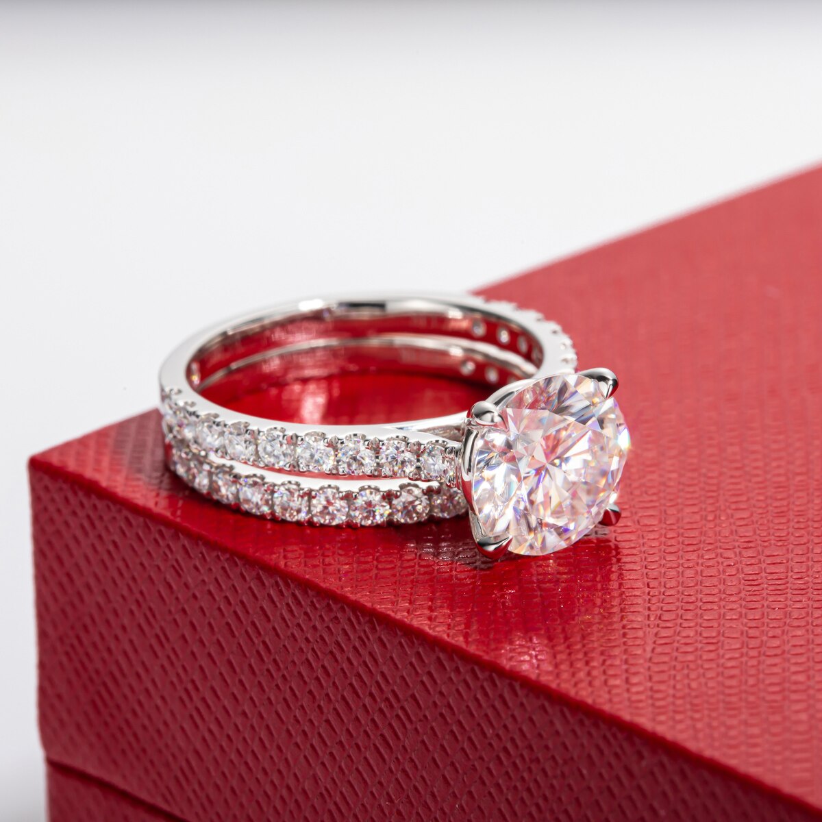 White Gold Moissanite Diamond Ring Set Free Shipping US