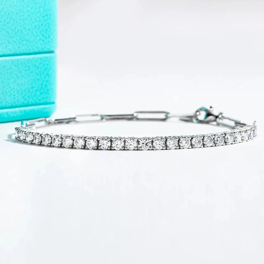 3mm Moissanite Diamond Tennis Bracelet Sterling Silver Mens Women