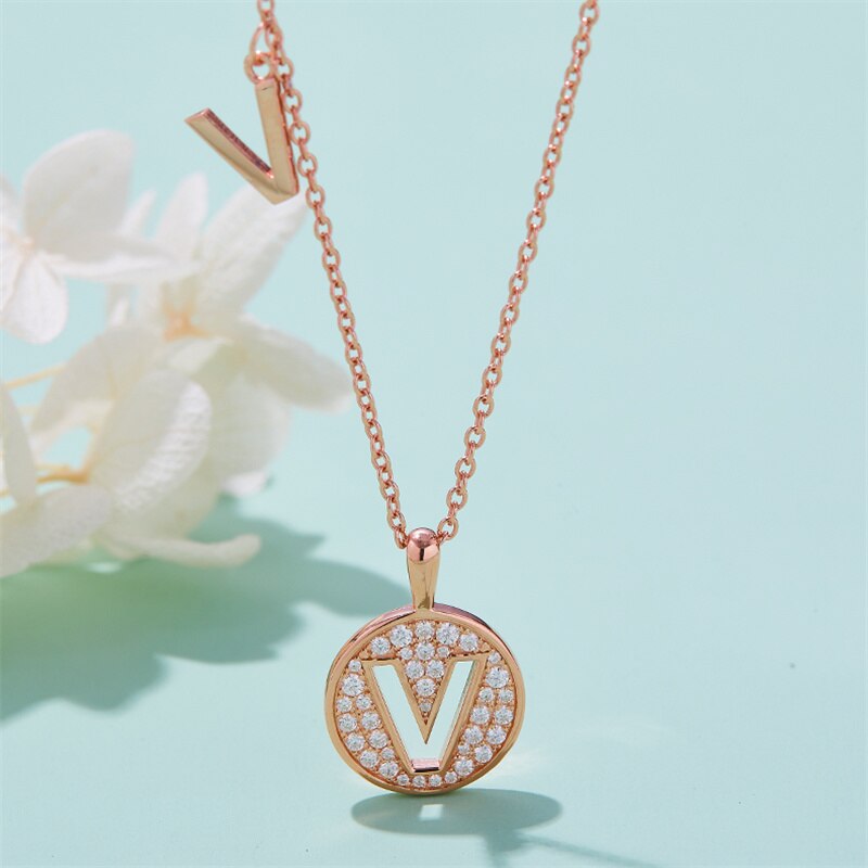 Moissanite Initial Necklace Pendant 925 Sterling Silver 18K Rose Gold Plated