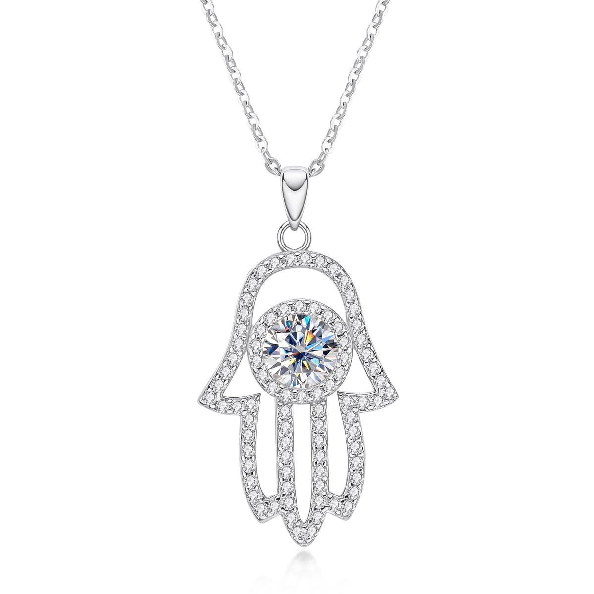 1 Carat Protective Hamsa Hand Evil Eye Necklace Moissanite Diamond Pendant