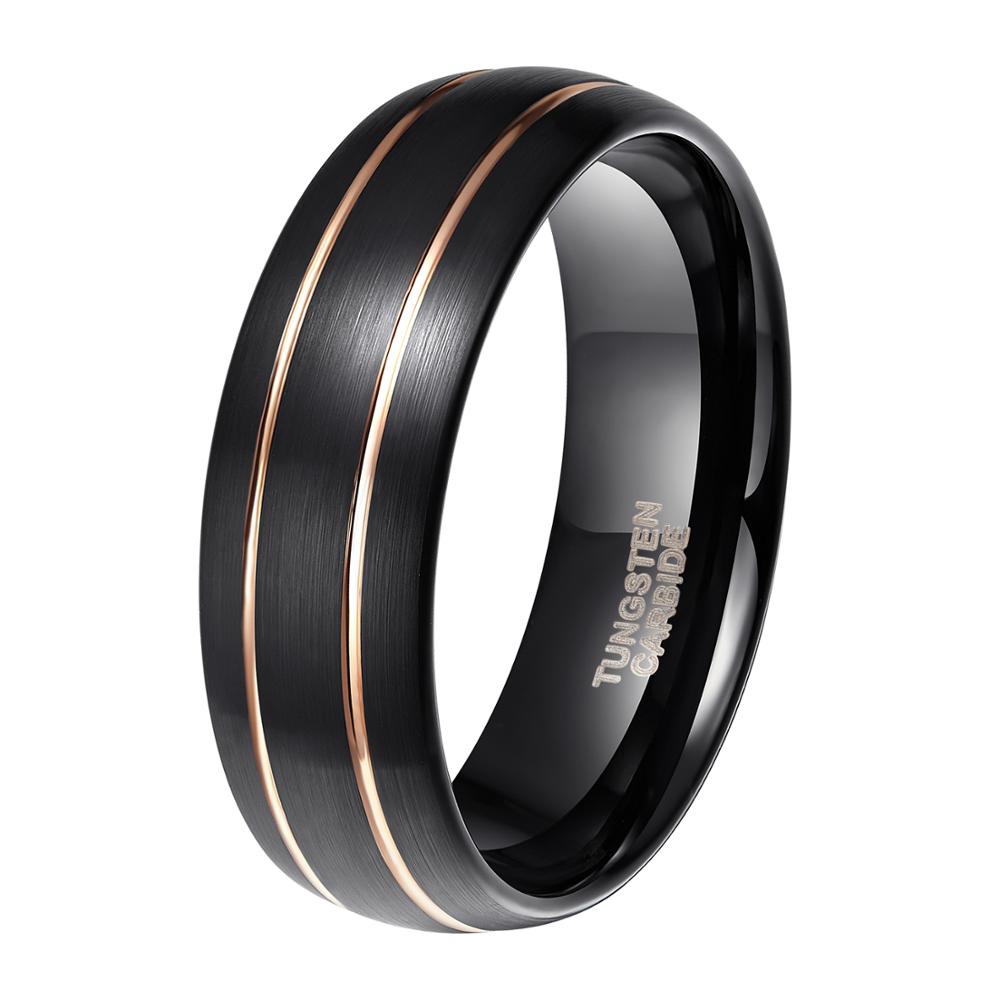 8mm Tungsten Ring Black With Double Gold Lines