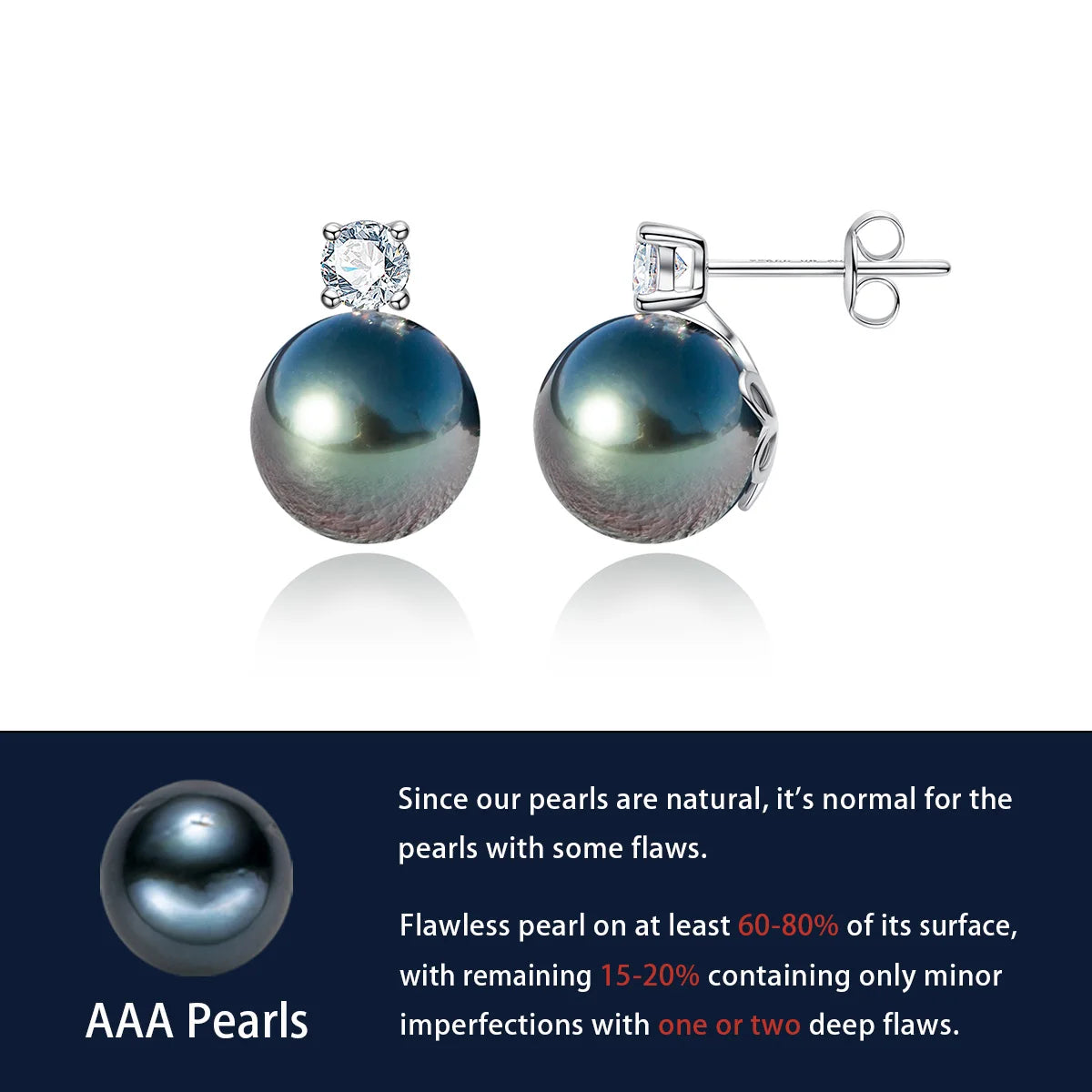Free Shipping Canada Tahitian Black Pearl Moissanite Diamond Earrings 10K White Gold