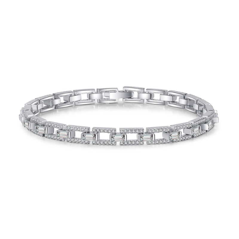 3.5ct Emerald Charm Moissanite Sterling Silver White Gold Plated Chain Bracelet
