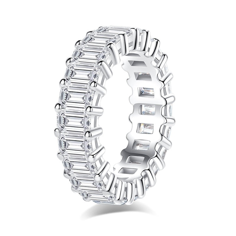 Emerald Cut Moissanite Diamond Eternity Ring Sterling Silver