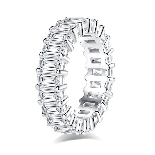 Emerald Cut Moissanite Diamond Eternity Ring Sterling Silver