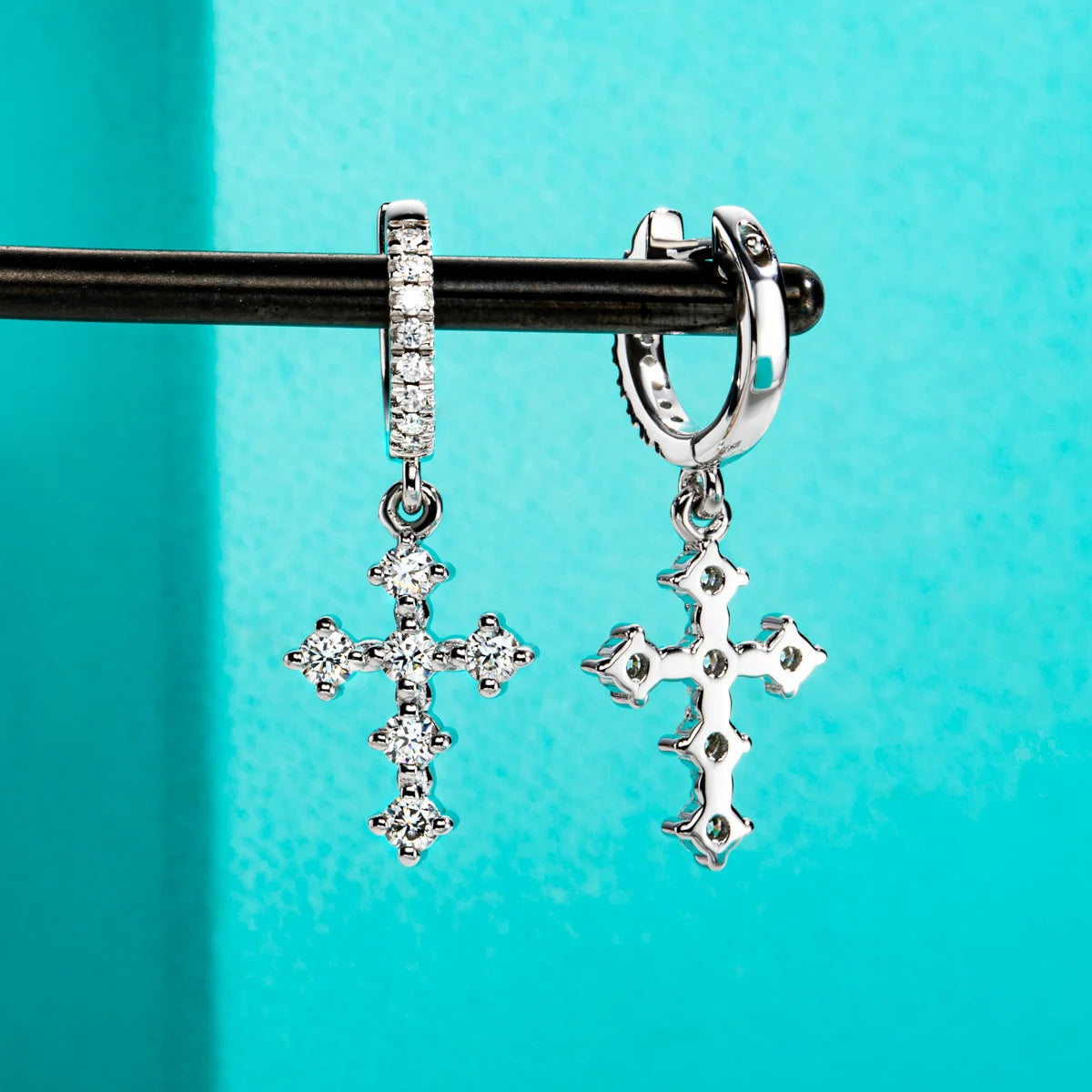 Moissanite Diamond Cross Drop Earrings