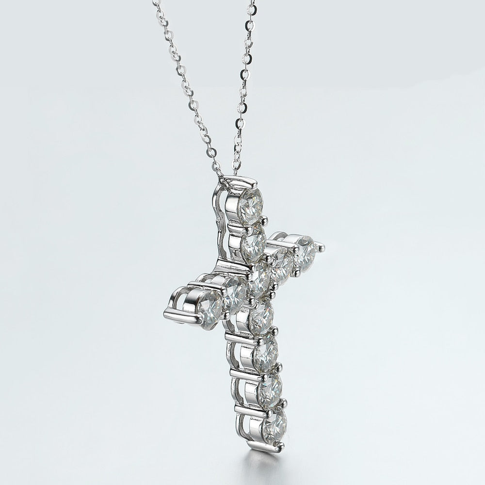 Moissanite Diamond Sterling Silver Cross Necklace