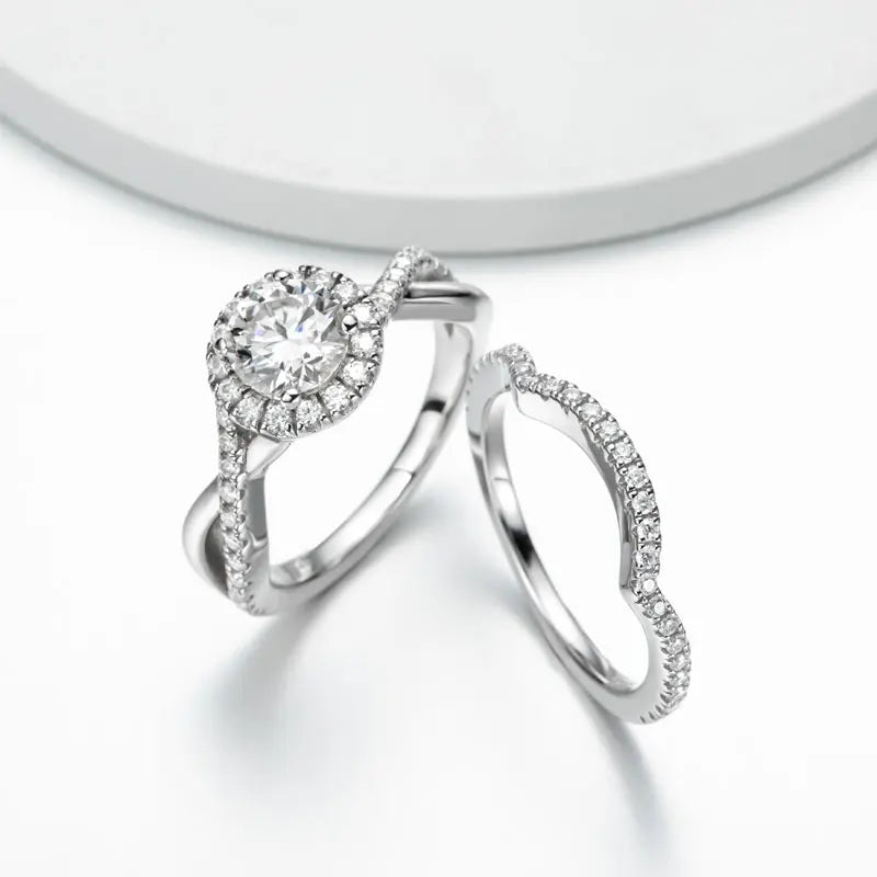 Moissanite Diamond Ring Set Sterling Silver