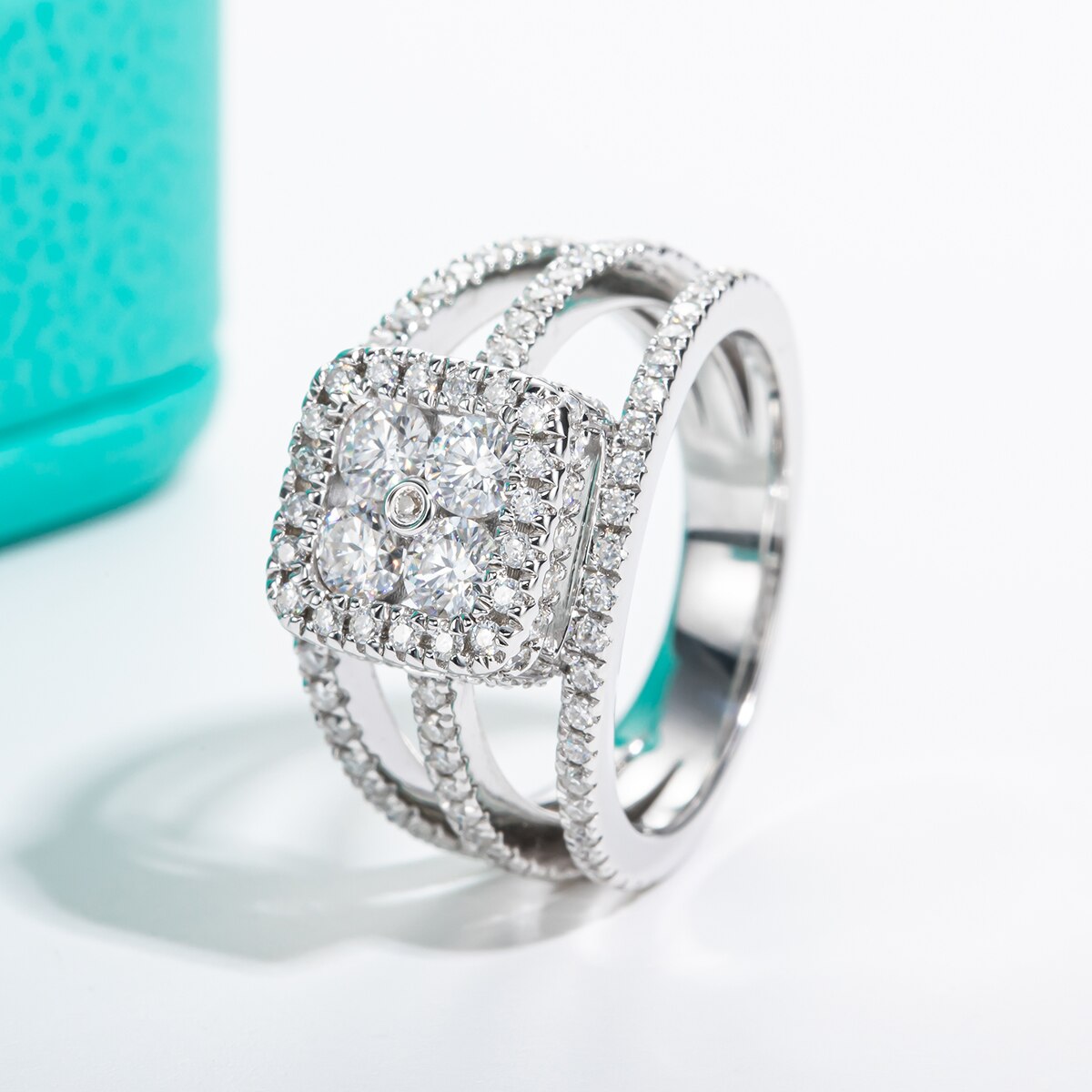 Moissanite Square Triple Shank Ring Australia