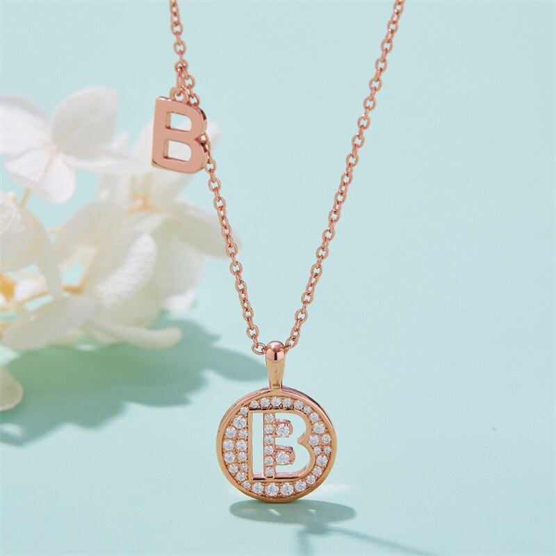 Moissanite Initial Necklace Pendant 925 Sterling Silver 18K Rose Gold Plated