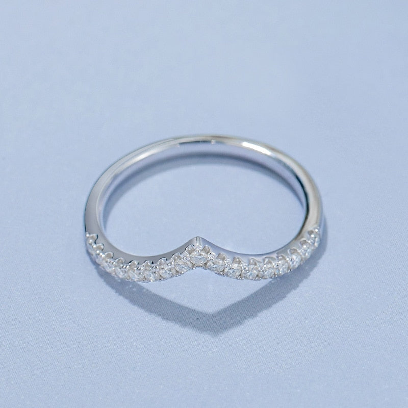 Sterling Silver Moissanite Diamond V Row Ring
