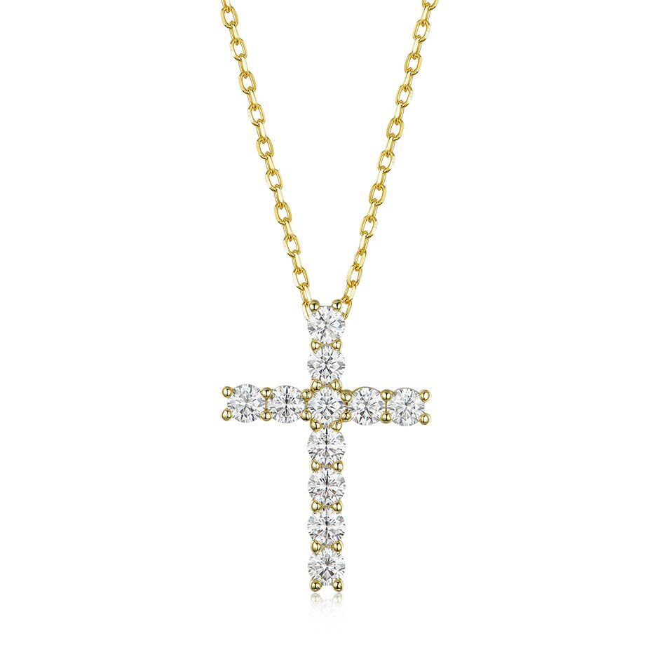 Moissanite Diamond Sterling Silver Cross Necklace