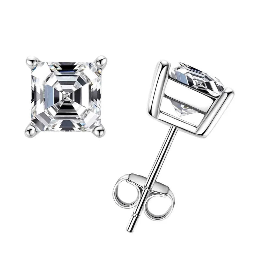 Asscher Cut Moissanite Diamond Stud Earrings