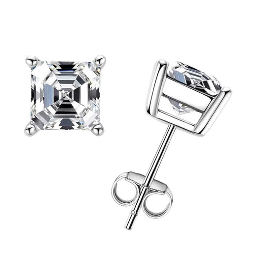 Asscher Cut Moissanite Diamond Stud Earrings
