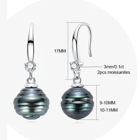 Tahitian Black Pearl Moissanite Diamond Earrings