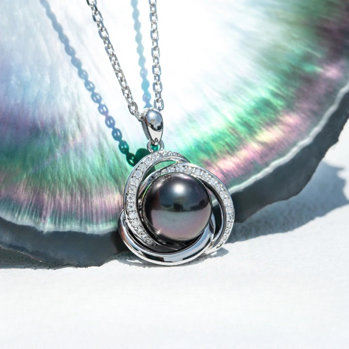 Tahitian Black Pearl Moissanite Pendant Necklace