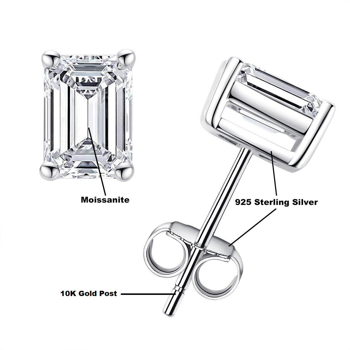 Emerald Moissanite Diamond Stud Earrings