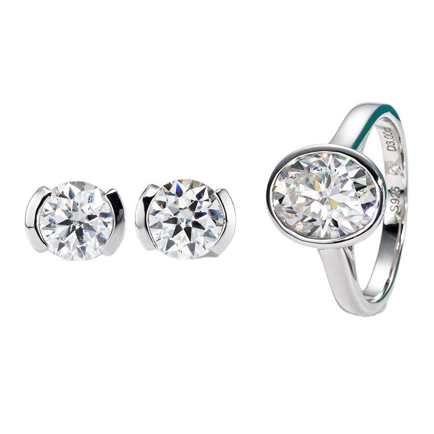 3ct ring 1ct earrings bezel set