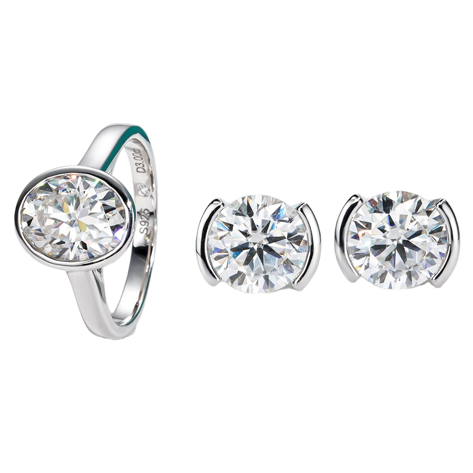 3ct ring 2ct earrings bezel set