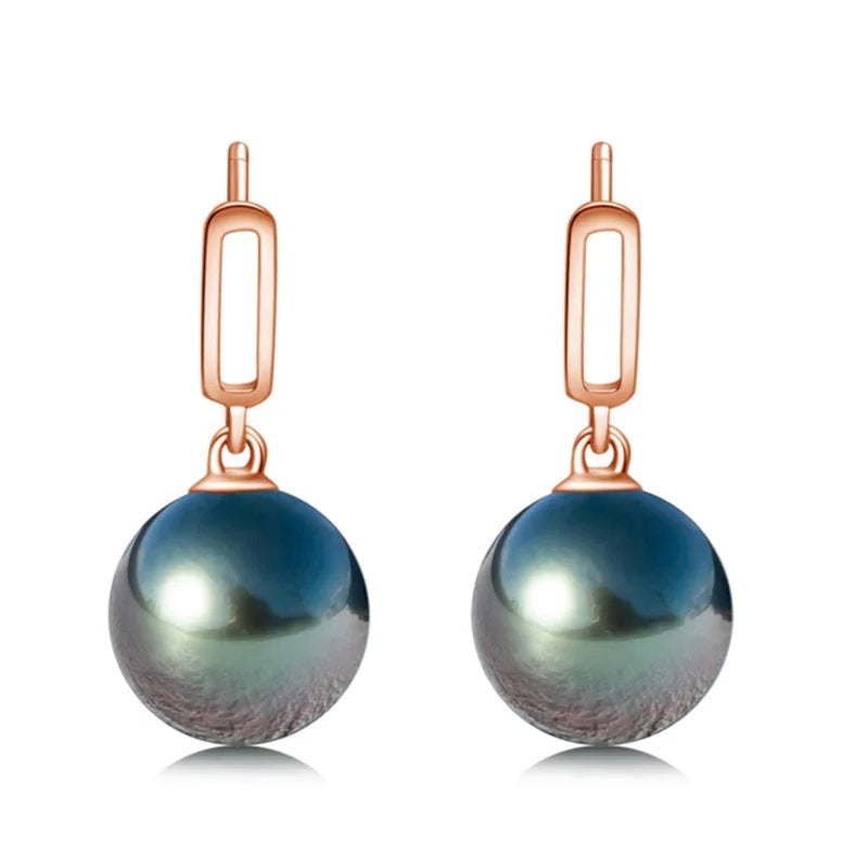 Tahitian Black Pearl Drop Earrings 18K Solid Gold Free Shipping UK