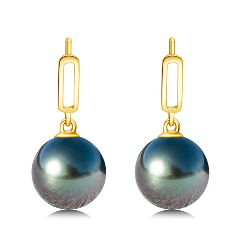 Holloway Jewellery Tahitian Black Pearl Drop Earrings 18K Solid Gold
