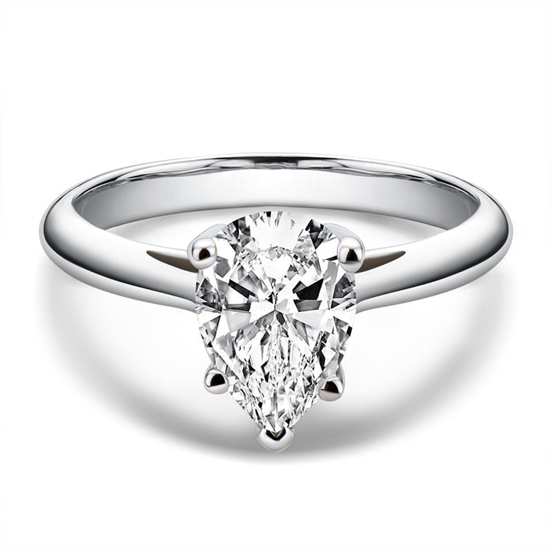 2ct Pear Shape Moissanite Diamond Solitaire Engagement Ring Sterling Silver