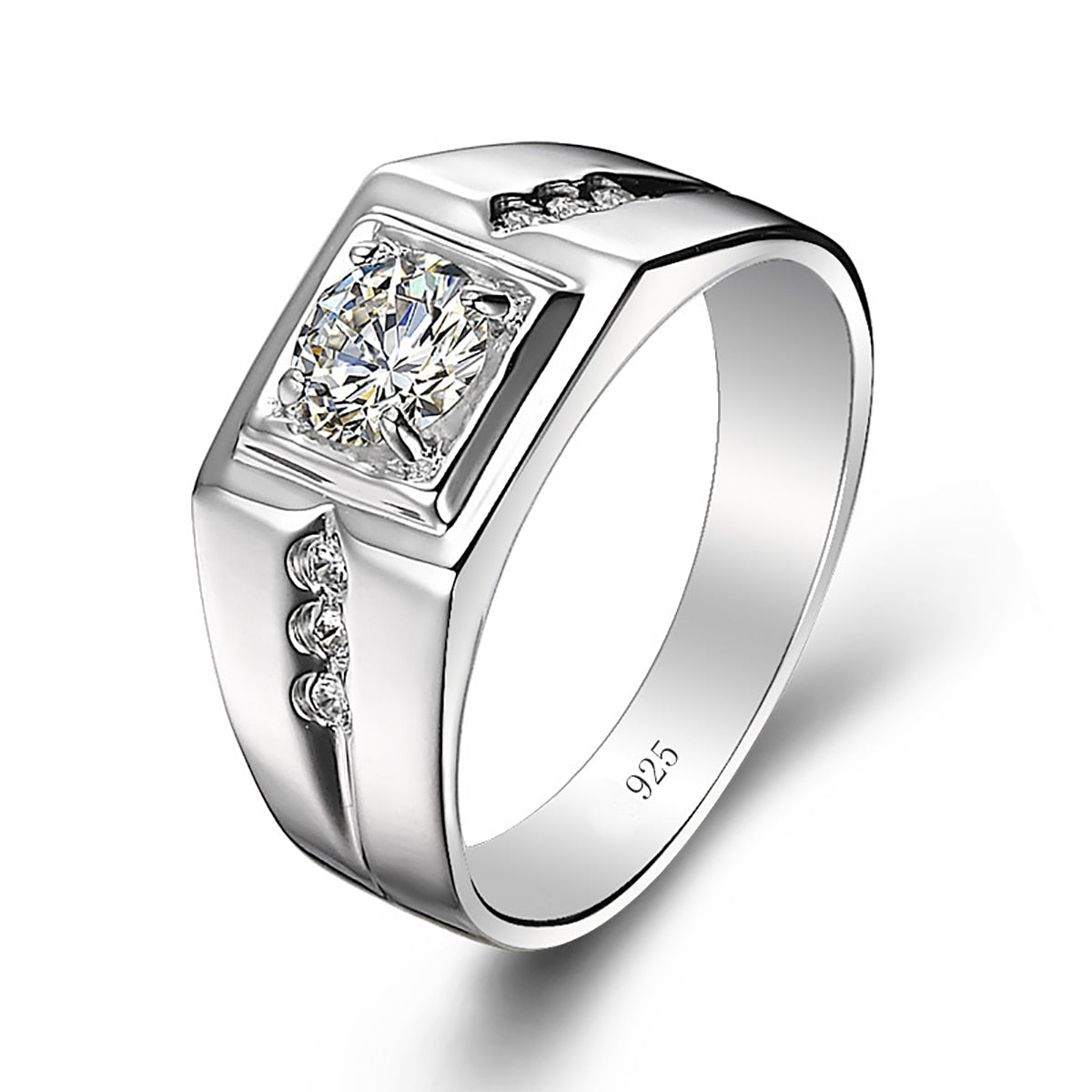 0.5 Carat Mens Moissanite Diamond Sterling Silver Ring