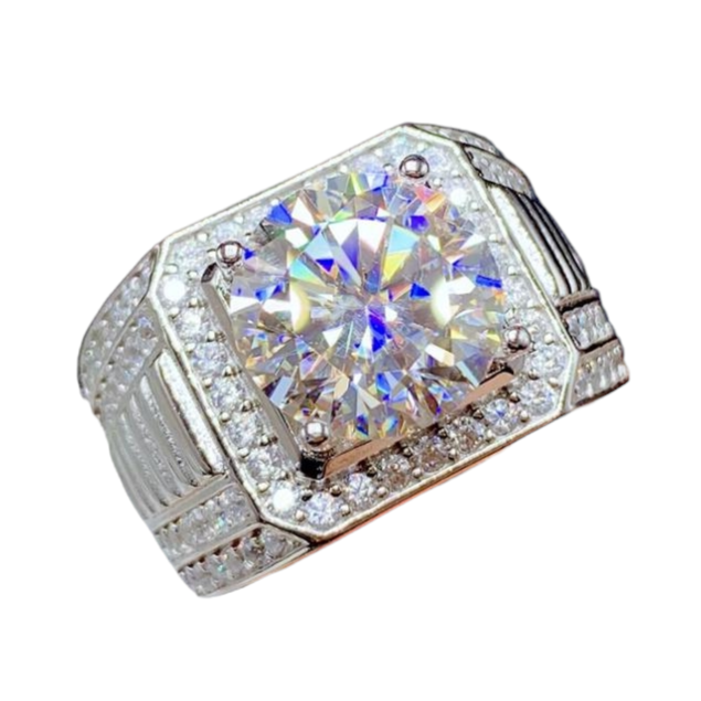 5 Carat Mens Moissanite Diamond Sterling Silver Ring
