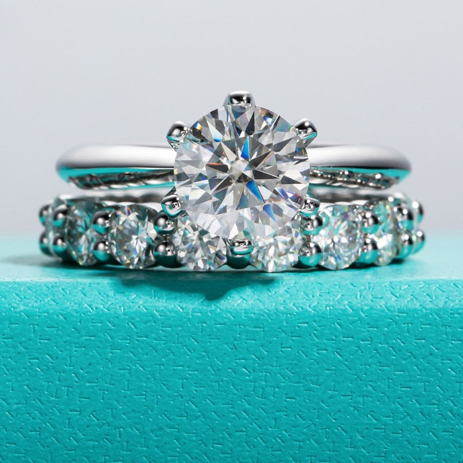 ring set moissanite solitiare 2ct and moissanite wedding band