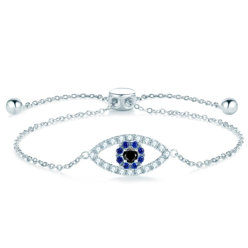 Lucky Evil Eye Protection Black Moissanite Bracelet Sterling Silver US