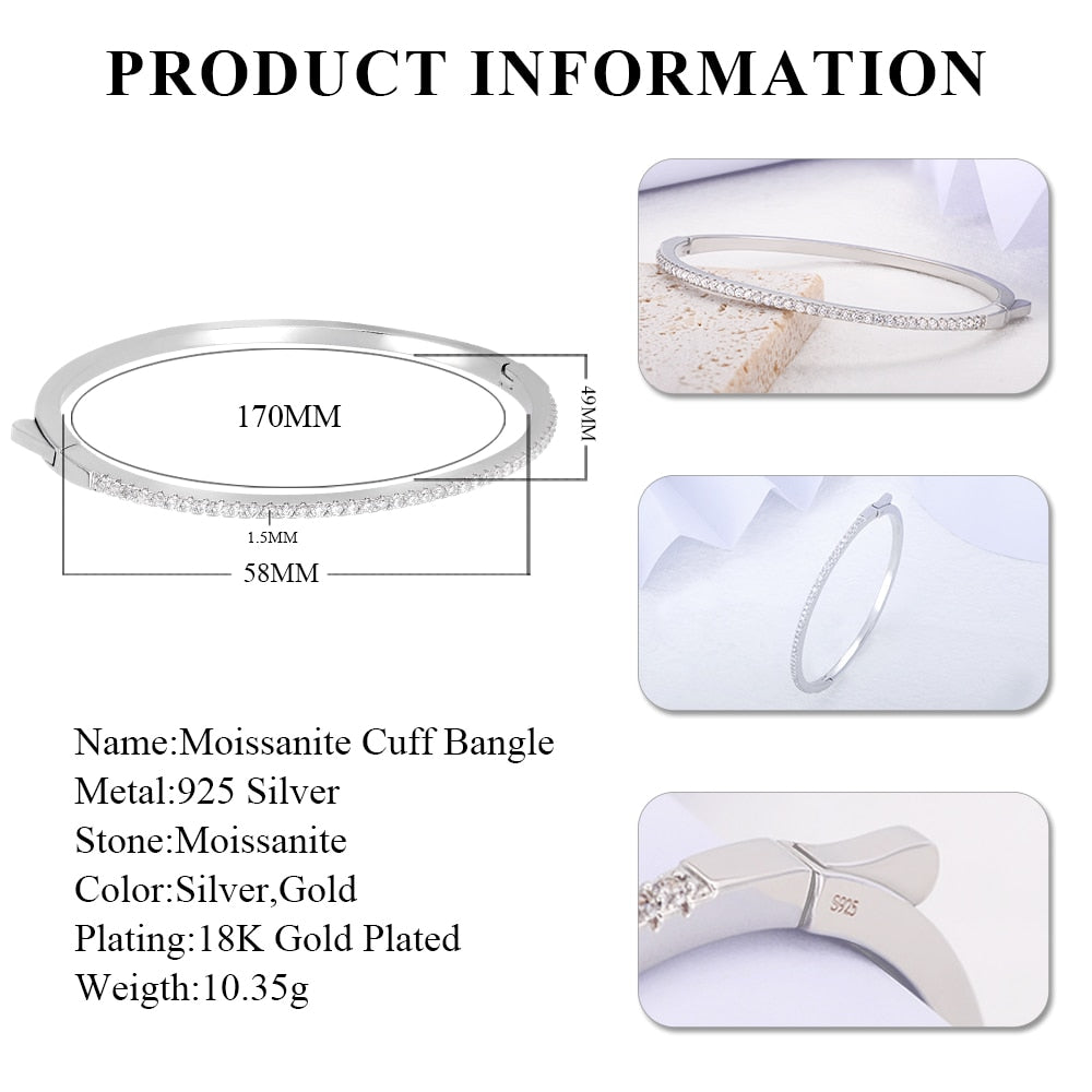 Moissanite Cuff Thin Sterling Silver Bangle Australia
