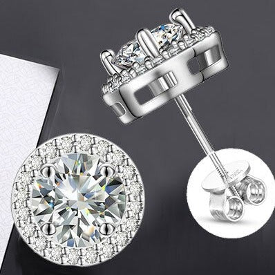 Moissanite Classic Round Sterling Silver Earrings New Zealand