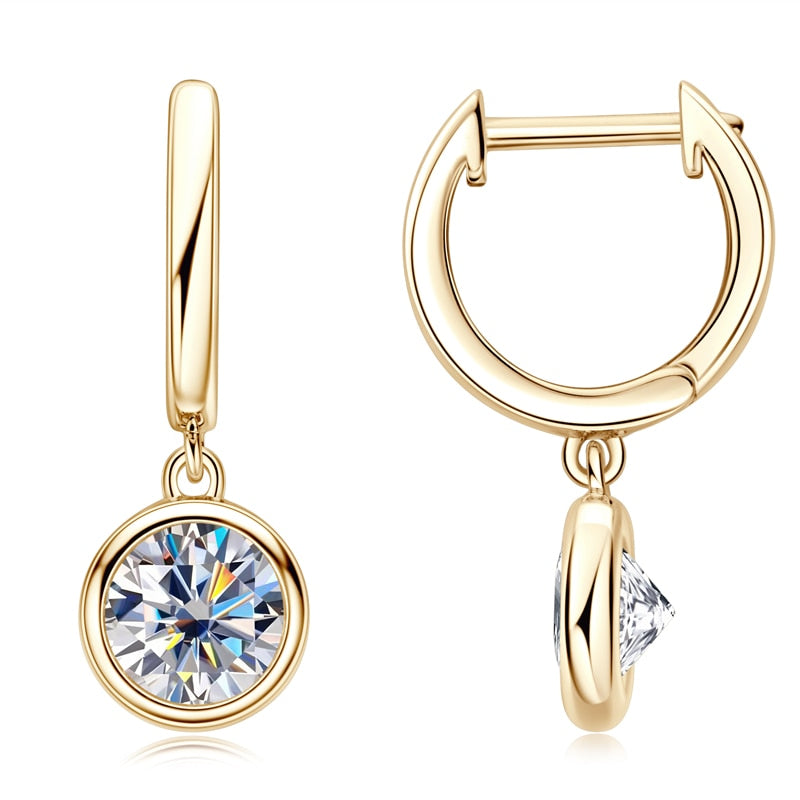 6.5mm Moissanite Diamond Bezel Set Dangle Drop Hoop Earrings USA