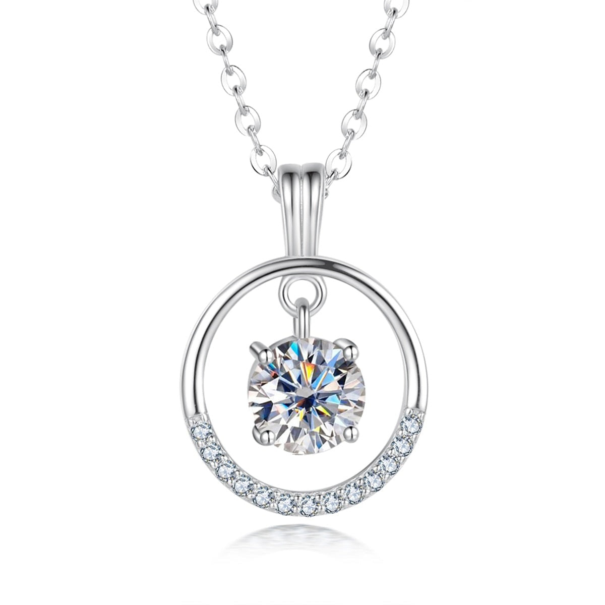 1 Carat Moissanite Diamond Pendant Necklace Sterling Silver