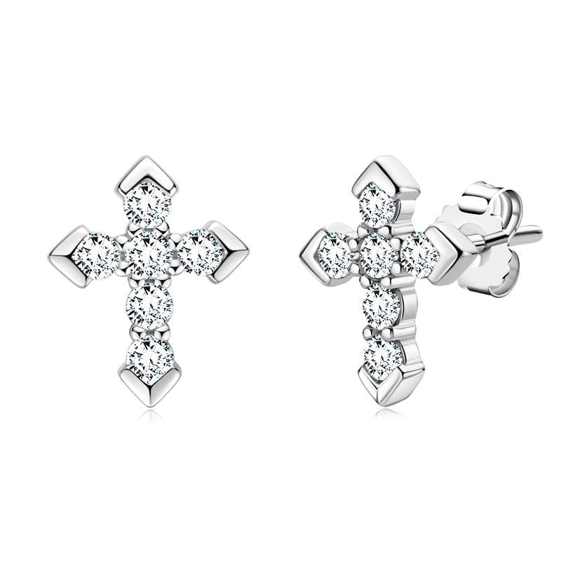 Moissanite Cross Earrings Sterling Silver Men Women