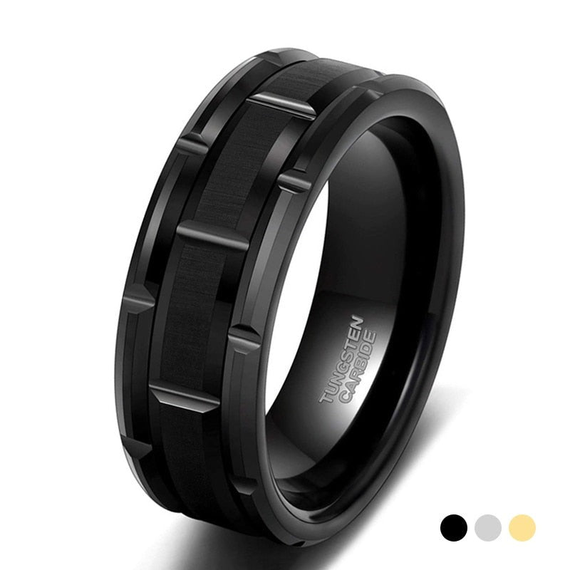 brick design tungsten ring for men Black Holloway Jewellery