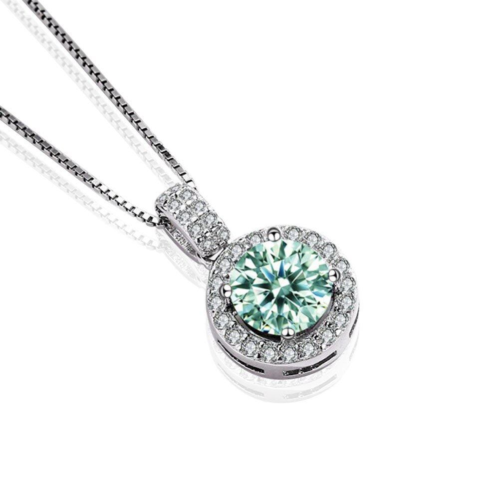 Green Moissanite Diamond Sterling Silver Pendant