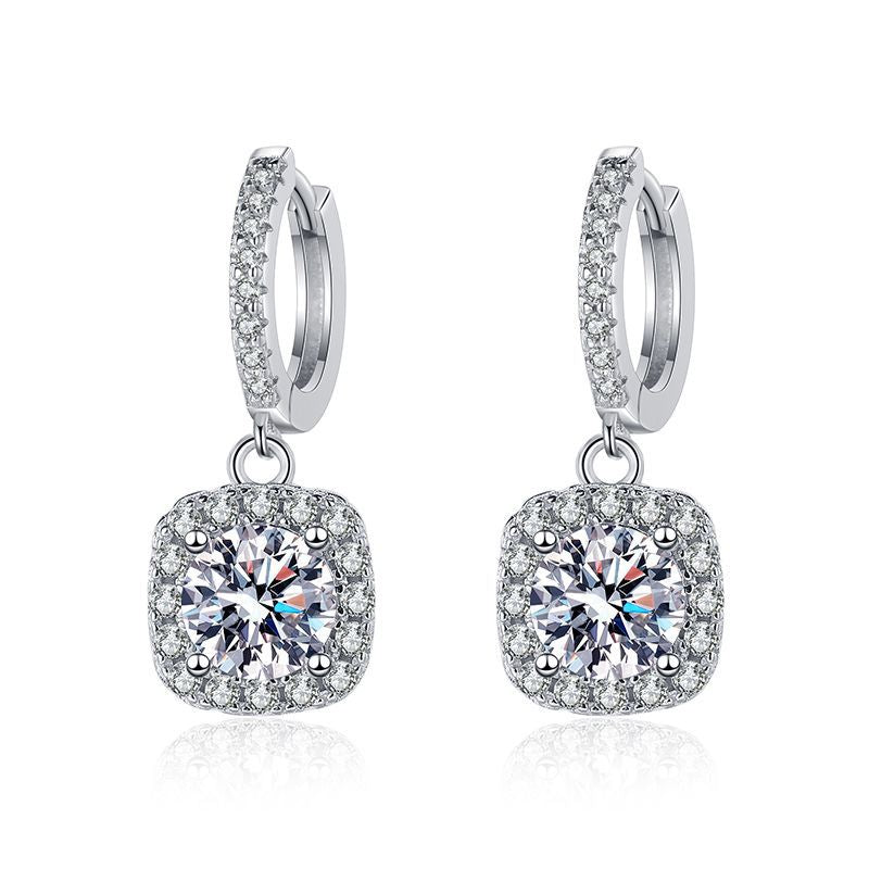 Moissanite Diamond Drop Sterling Silver Earrings