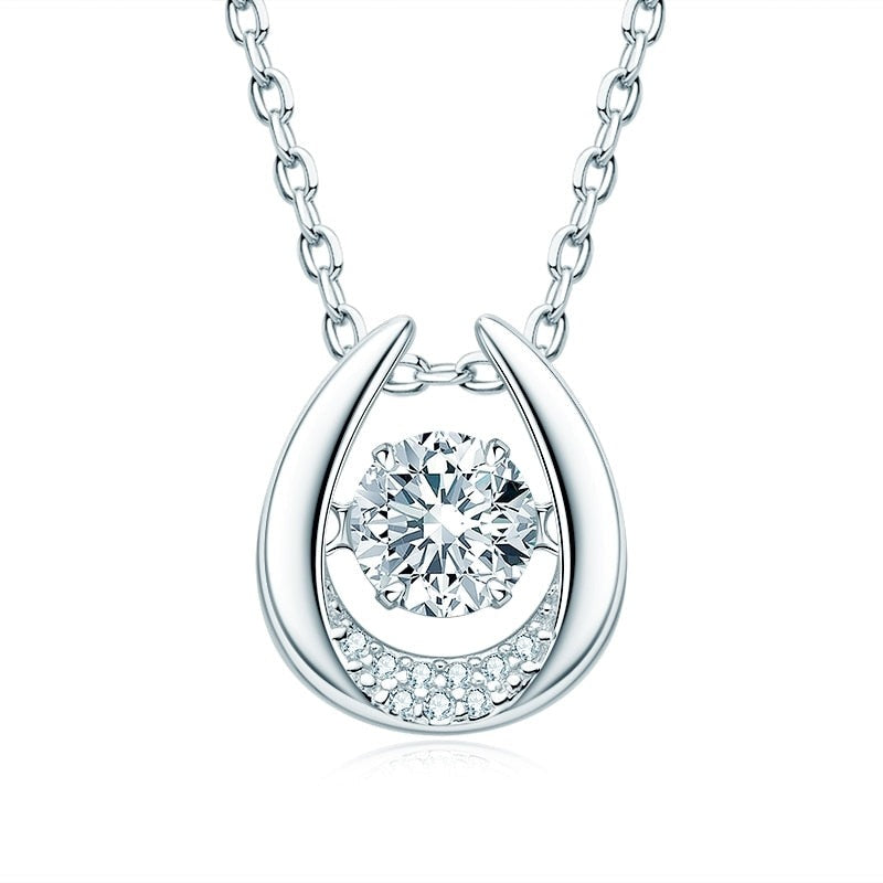 Lucky Horseshoe Moissanite Diamond Necklace Pendant Sterling Silver