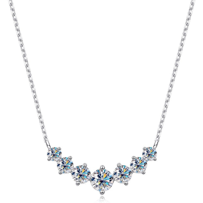 Moissanite Diamond 7 Stone Sterling Silver Necklace