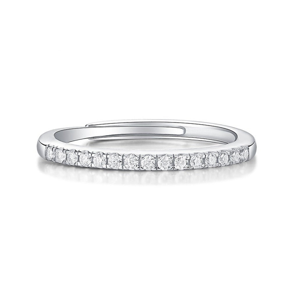 Resizable Moissanite Diamond Sterling Silver 18K White Gold Plated Engagement Ring