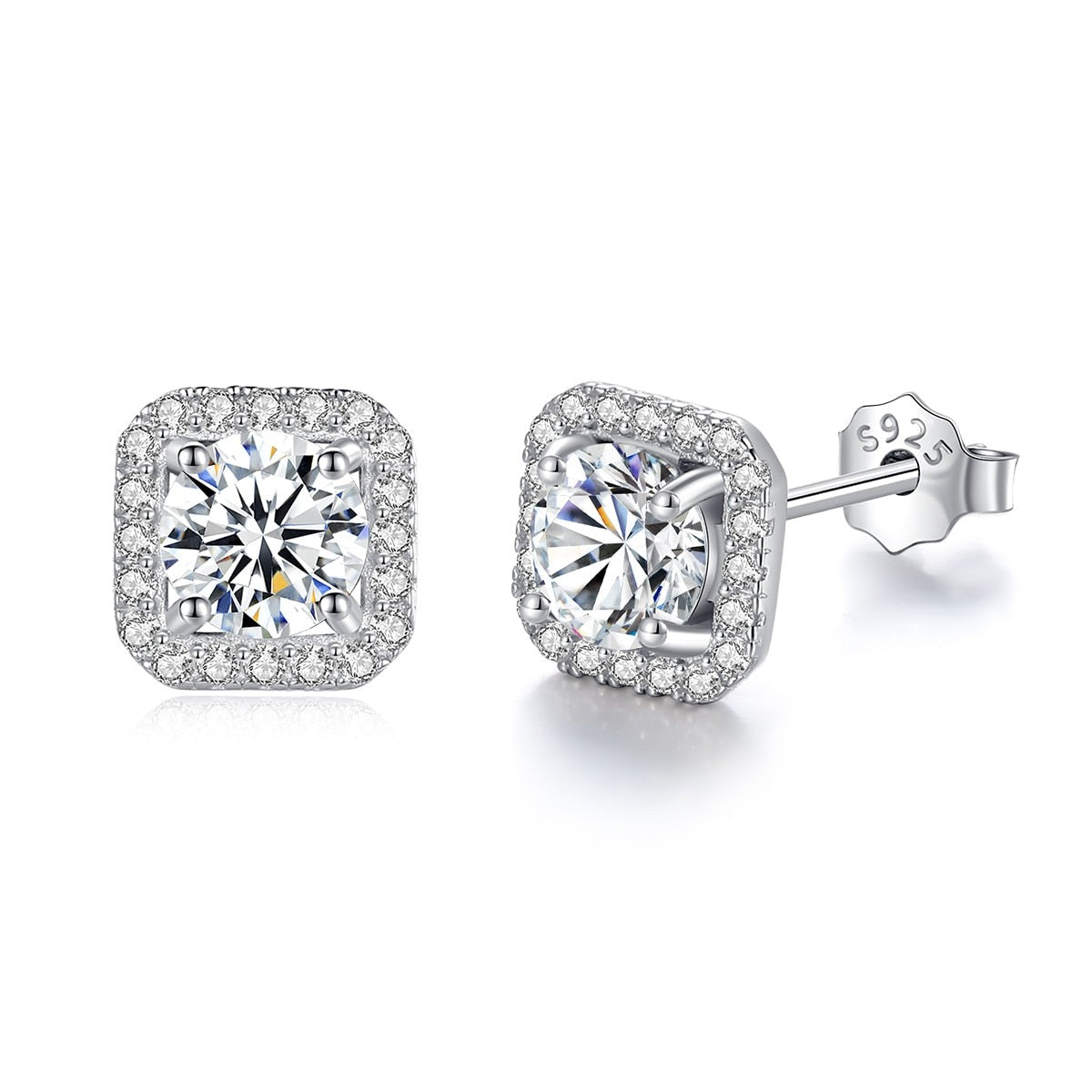 Square Halo Stud Moissanite Diamond Earrings Sterling Silver NZ