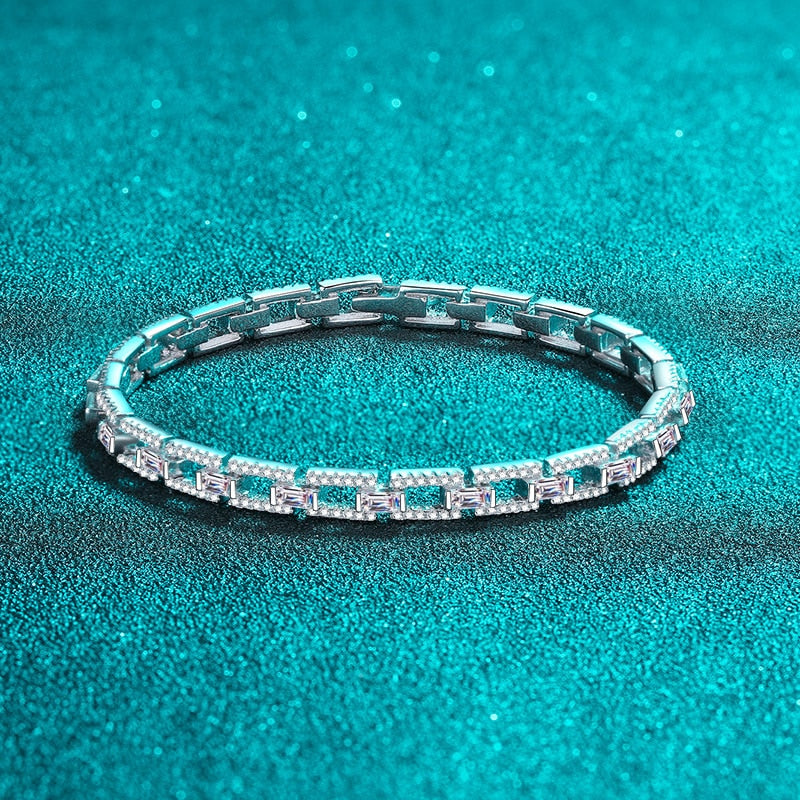Moissanite Sterling Silver White Gold Plated Bracelet